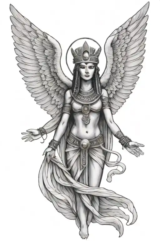 goddess Isis with wings spread tattoo design idea