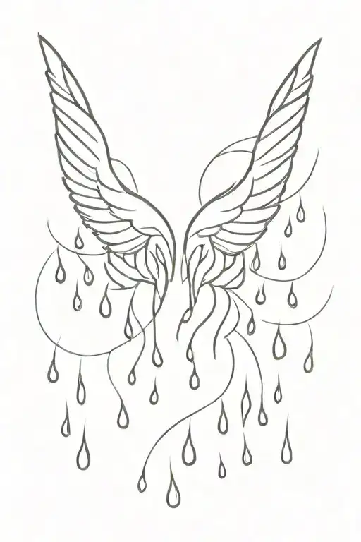 wings heaven with tear drops falling tattoo design idea