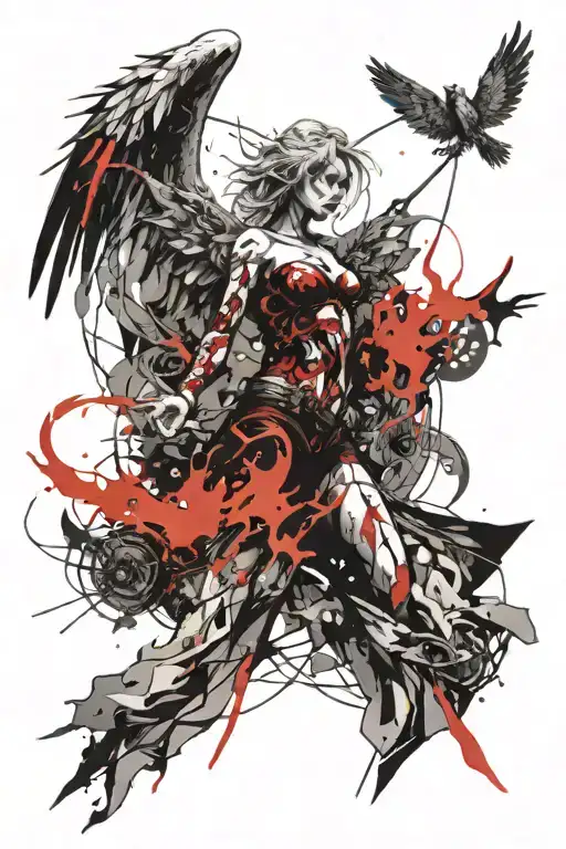 angel with fire tattoo design idea