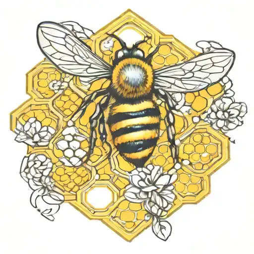 bee and honeycomb pattern tattoo design idea