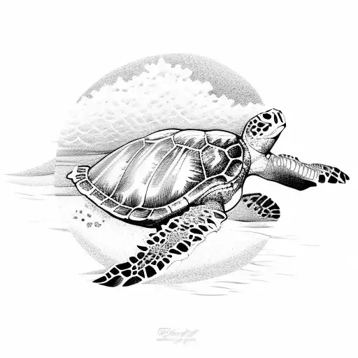 Sea turtles in beach and sunset  tattoo design idea