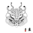 snake and Oni Mask tattoo design idea
