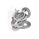 snake and Oni Mask tattoo design idea
