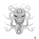snake and Oni Mask tattoo design idea