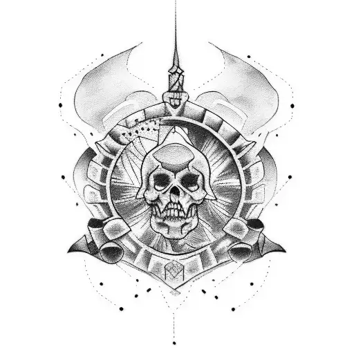 Tatouage noir et blanc simple d’un bunker sous forme de cœur très réaliste avec une serrure  tattoo design idea