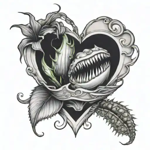 Venus flytrap eating heart shape tattoo design idea