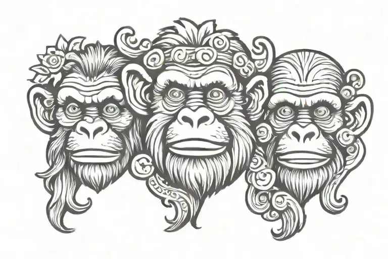 Three wise monkeys : money, kind, love tattoo design idea