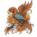 phoenix rising ashes into glory + lily tattoo design idea