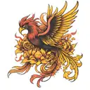 phoenix rising ashes into glory + lily tattoo design idea
