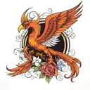 phoenix rising ashes into glory + lily tattoo design idea