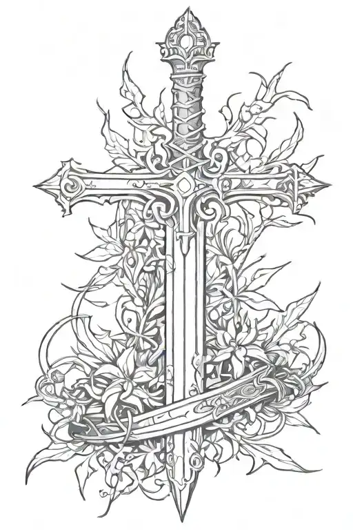 sword wrapped in crown of thorns  tattoo design idea