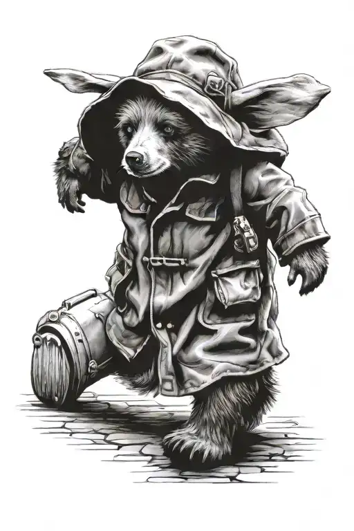 Paddington bear walking tattoo design idea