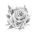 A delicate black and white snake weaving through a bed of flowers and foliage tattoo design idea