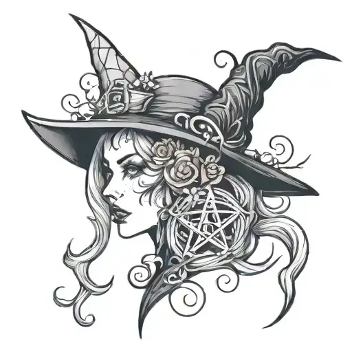 Witchy line art tattoo design idea