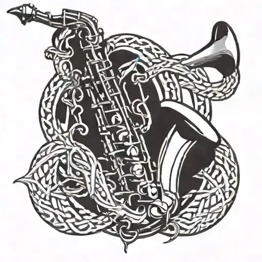 saxophone intertwined tattoo design idea