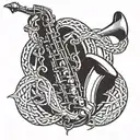 saxophone intertwined tattoo design idea