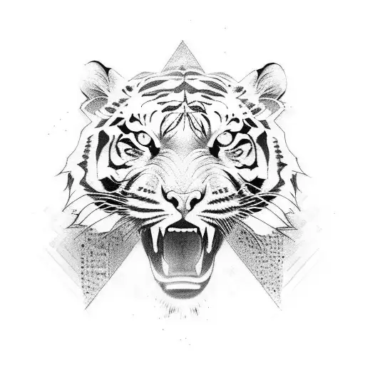 traditional thai tiger and techno tattoo design idea