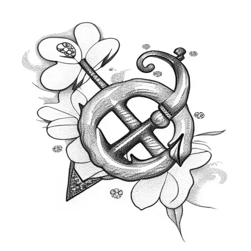 anchor with flowers and butterflies  tattoo design idea