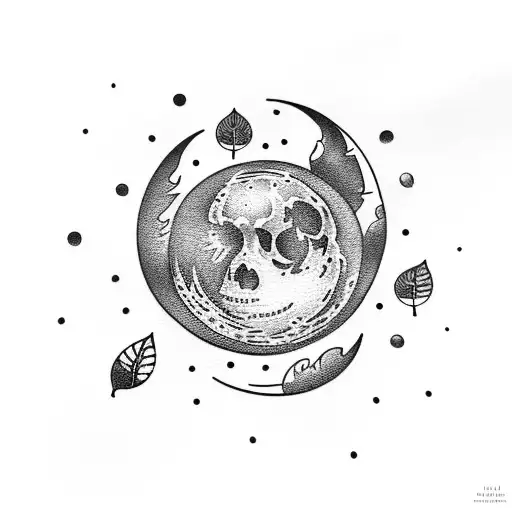 moon with laurels leaf tattoo design idea