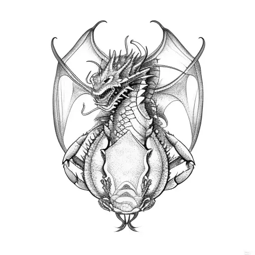 dragon with crab tattoo design idea