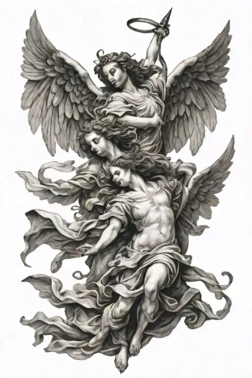 biblical renaissance angels flying tattoo design idea
