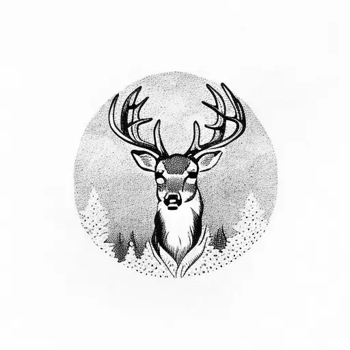 deer silhouette in a forest tattoo design idea