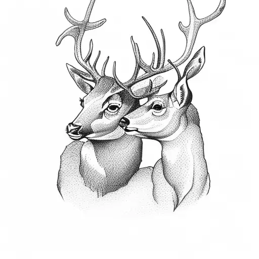 deer family silhouette in a forest tattoo design idea