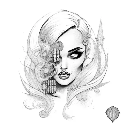 pinup model on Beach tattoo design idea