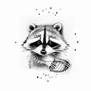 raccoon fighting out trash bag tattoo design idea