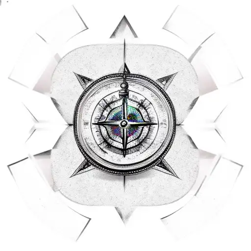 broken hourglass with compass symbolizing strength and staying in the now tattoo design idea