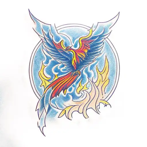 A phoenix rising from flames symbolizing overcoming challenges tattoo design idea