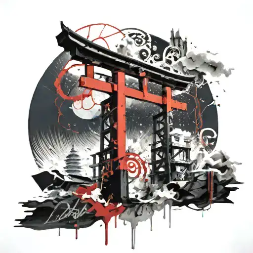 black hole inside torii gate tattoo design idea