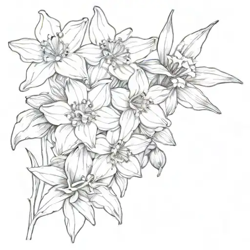 Forget-Me-Not, Daffodil, and Larkspur tattoo design idea