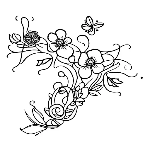 the word 'Sophia' in cursive writting, with flowers and butterflies tattoo design idea