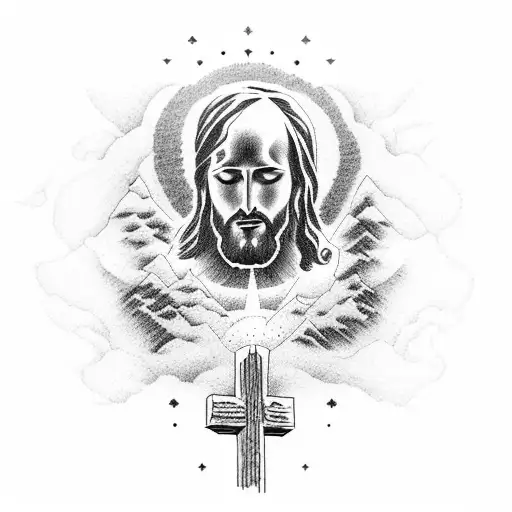 jesus ascending on a mountain  tattoo design idea