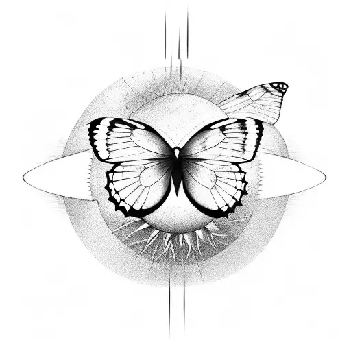 A delicate butterfly emerging from a solar eclipse tattoo design idea