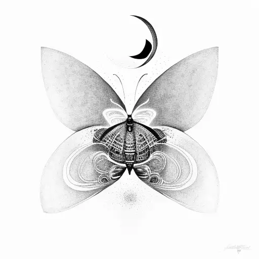 Butterfly in flight with a solar eclipse as its backdrop tattoo design idea