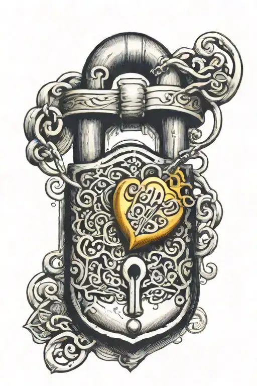 heart shaped lock with names as keys hanging tattoo design idea