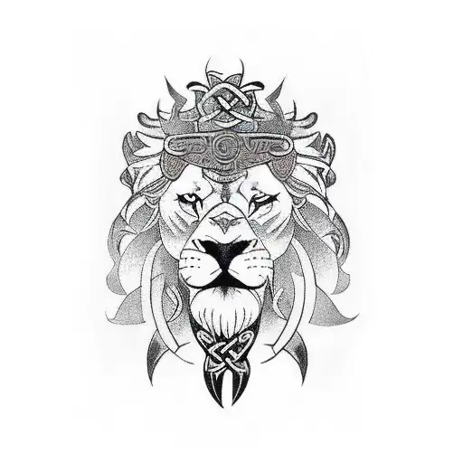 celtic welsh warrior stricking lion  tattoo design idea