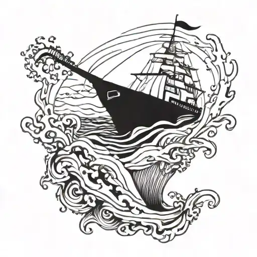 A small ship sinking with a bottle of wine that state " This is the life " tattoo design idea