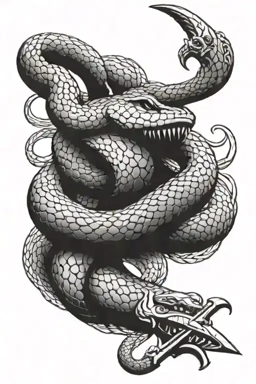 a snake coiled around a sword  tattoo design idea