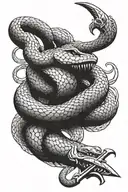 a snake coiled around a sword  tattoo design idea