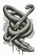 a snake coiled around a sword  tattoo design idea