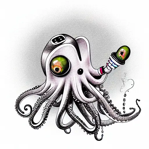 robot-octopus with maracas tattoo design idea