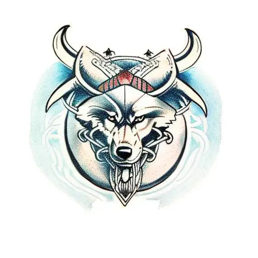 Viking with wolf and snake sleeve tattoo design idea