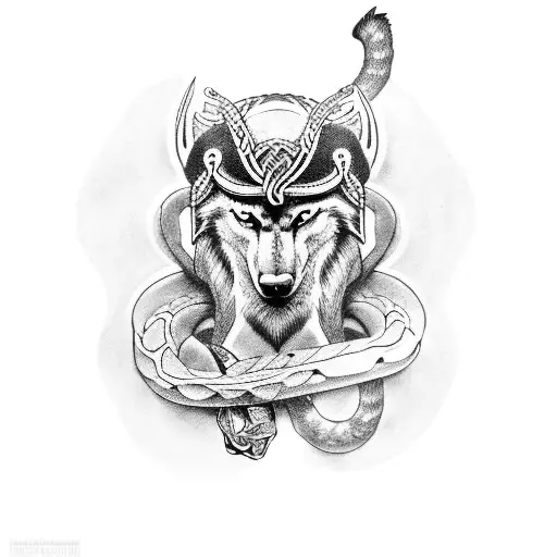 Viking with wolf and snake sleeve tattoo design idea