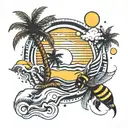 sun, a wave, palm tree, bee, hearts, California bear,  tattoo design idea