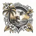 sun, a wave, palm tree, bee, hearts, California bear,  tattoo design idea