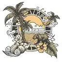 sun, a wave, palm tree, bee, hearts, California bear,  tattoo design idea