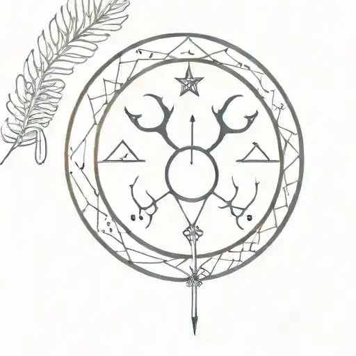 A celestial-themed minimalist tattoo featuring the client's zodiac sign intertwined with bohemian patterns and elements, representing their interest in astrology and bohemian vibes tattoo design idea